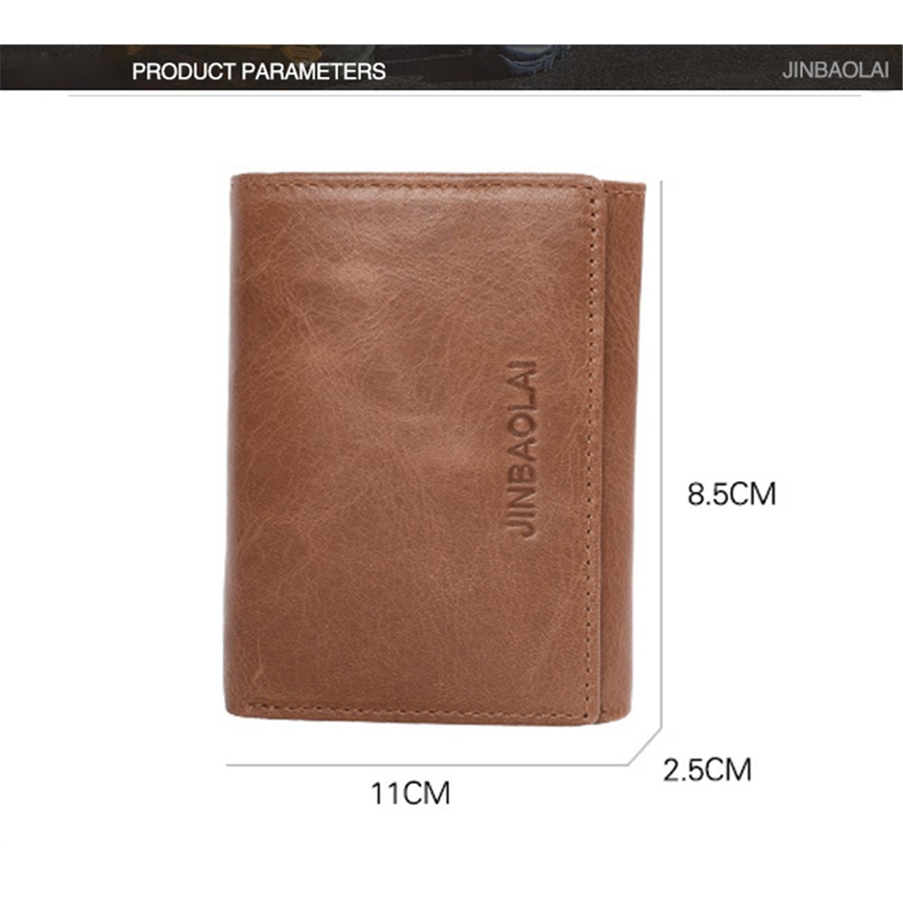 JINBAOLAI 852 Genuine Cowhide Leather Anti-theft RFID Protected Tri-fold Men's Short Wallet Purse - Brown-15