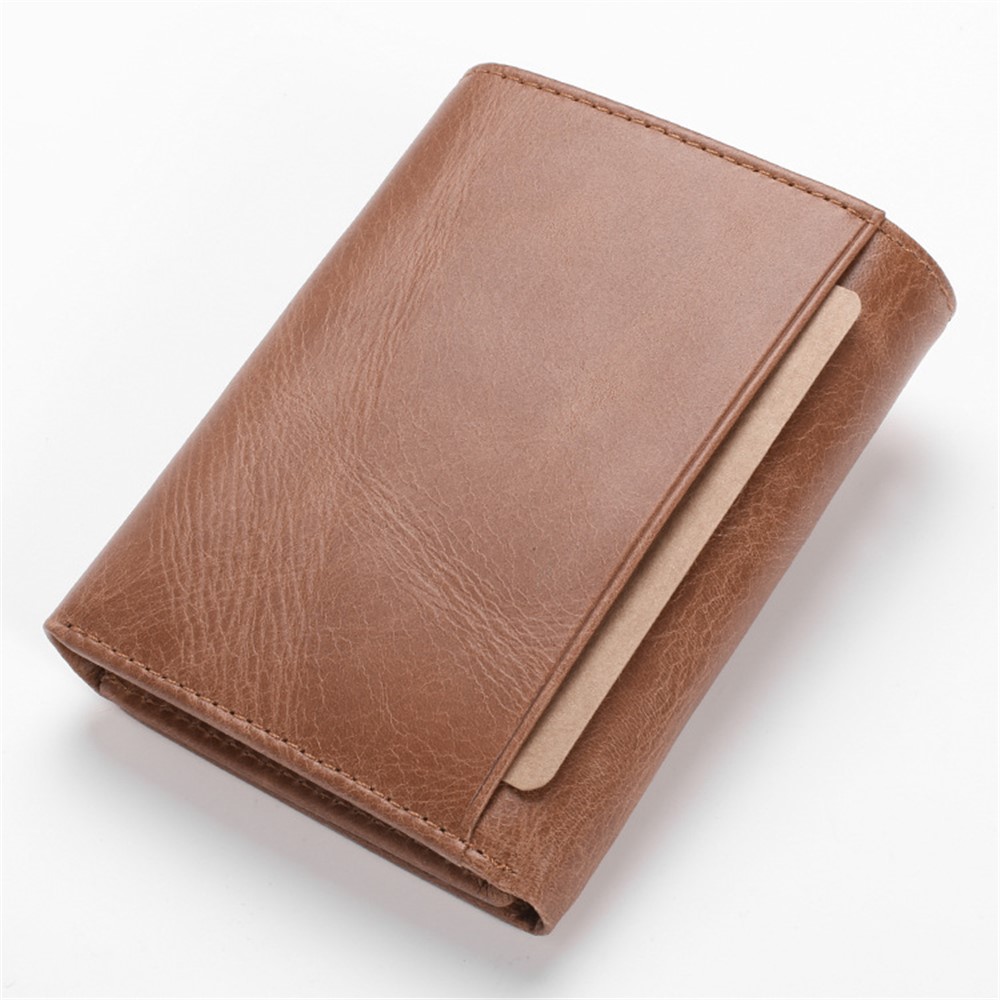 JINBAOLAI 852 Genuine Cowhide Leather Anti-theft RFID Protected Tri-fold Men's Short Wallet Purse - Brown-2