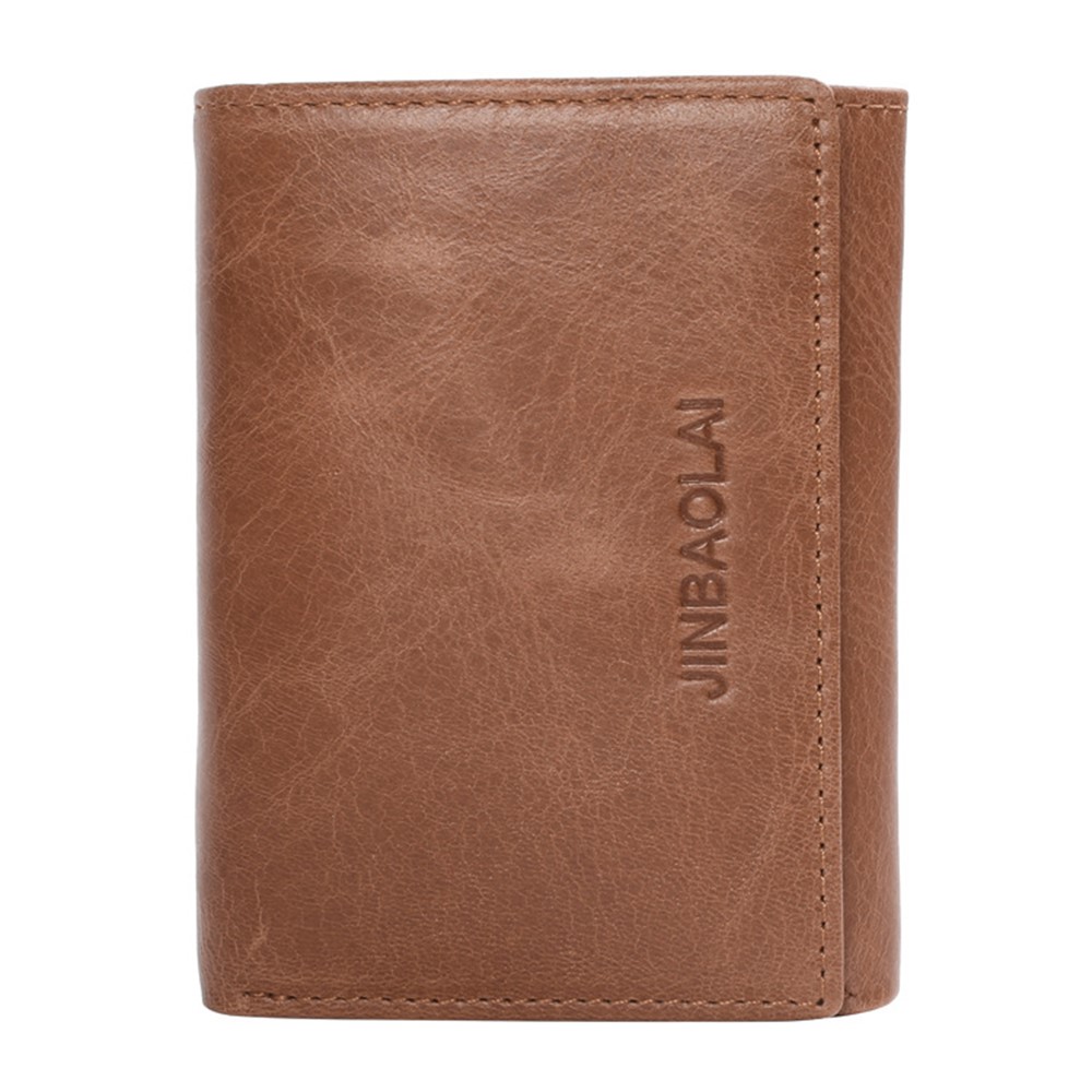 JINBAOLAI 852 Genuine Cowhide Leather Anti-theft RFID Protected Tri-fold Men's Short Wallet Purse - Brown-4