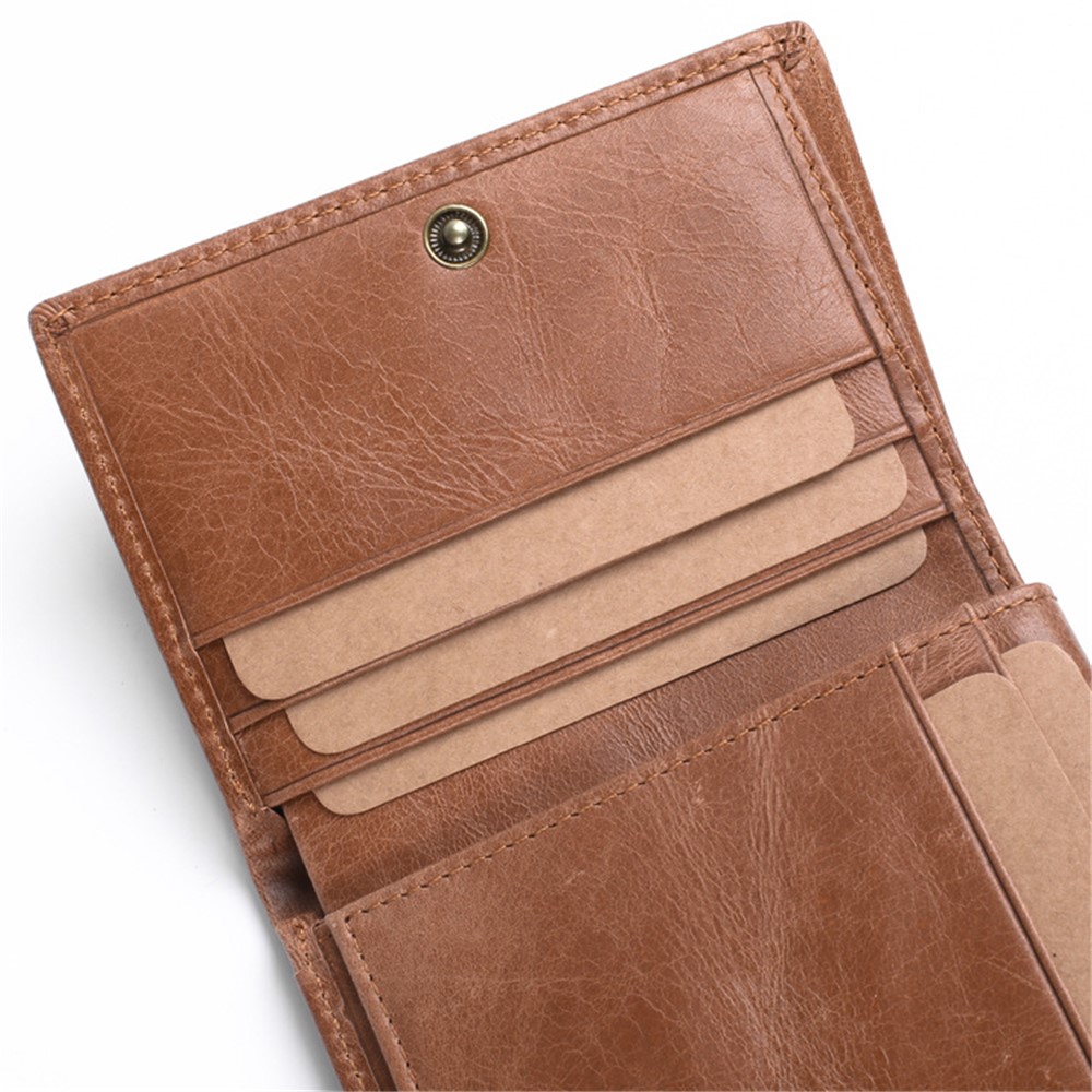 JINBAOLAI 852 Genuine Cowhide Leather Anti-theft RFID Protected Tri-fold Men's Short Wallet Purse - Brown-7