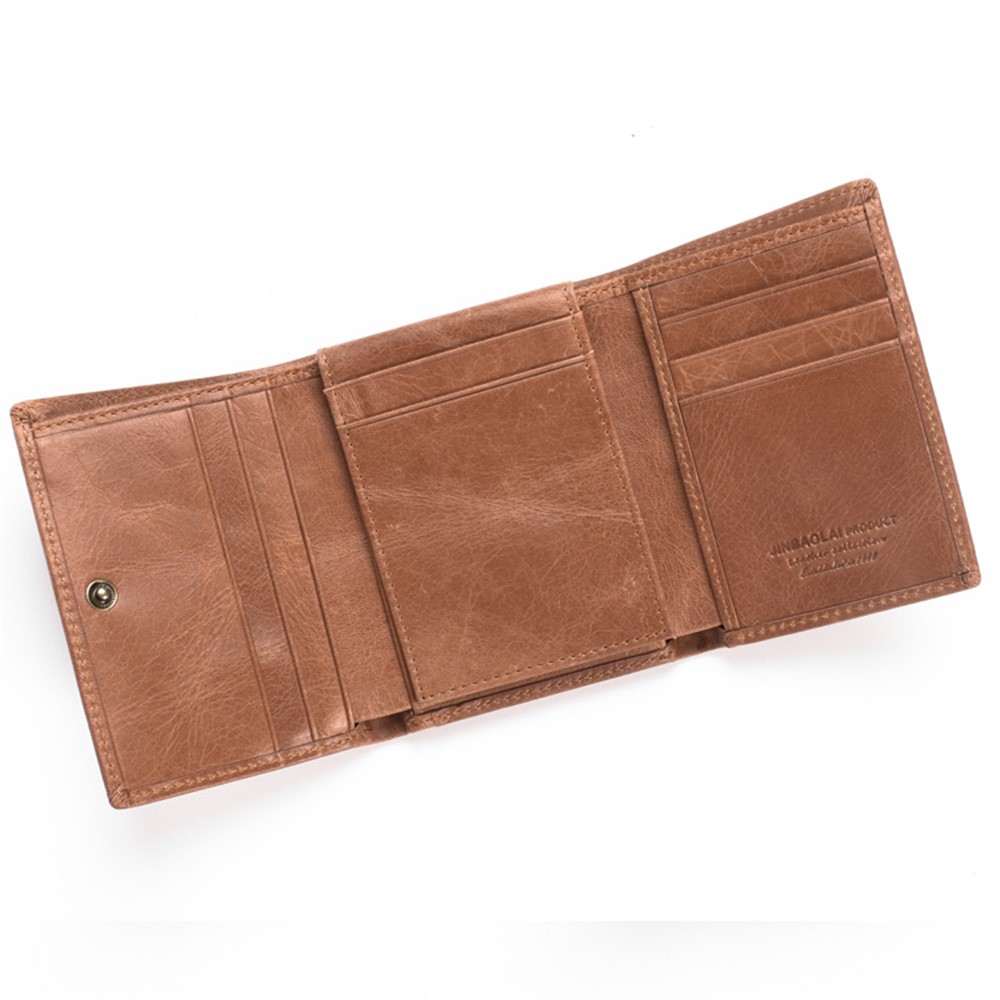 JINBAOLAI 852 Genuine Cowhide Leather Anti-theft RFID Protected Tri-fold Men's Short Wallet Purse - Brown-8