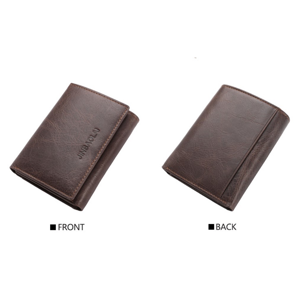 JINBAOLAI 852 Tri-fold Couro De Couro Genuíno Anti-roubo RFID Protegido Titular Do Cartão De Crédito Carteira De Carteira Curta Dos Homens - Café-2