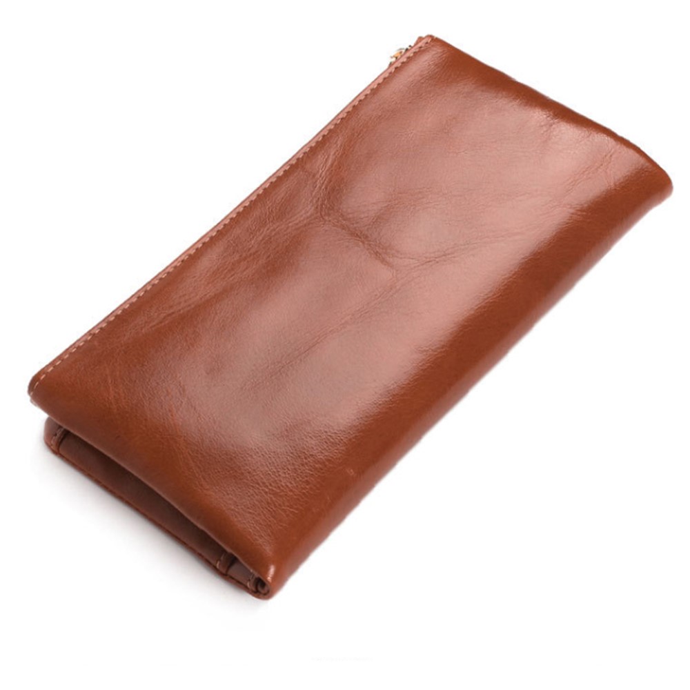 Bi-fold Top-layer Cowhide Leather Women Zipper Wallet Purse Organizer with Card Holder - Brown-2