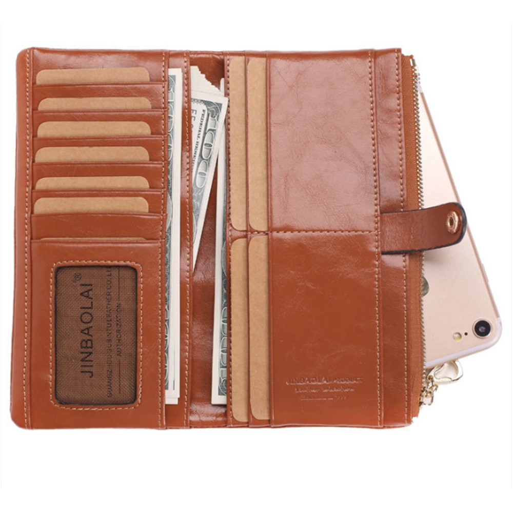 Bi-fold Top-layer Cowhide Leather Women Zipper Wallet Purse Organizer with Card Holder - Brown-3