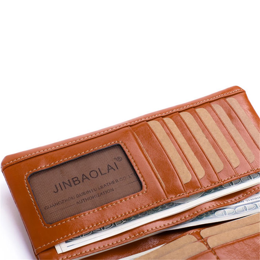 Bi-fold Top-layer Cowhide Leather Women Zipper Wallet Purse Organizer with Card Holder - Brown-5