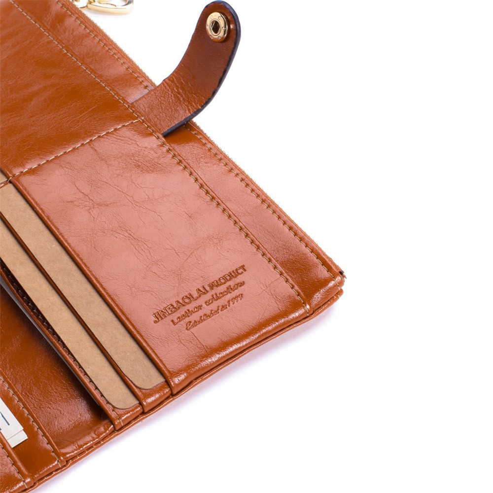 Bi-fold Top-layer Cowhide Leather Women Zipper Wallet Purse Organizer with Card Holder - Brown-7