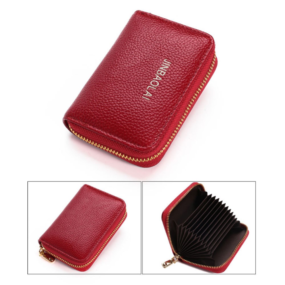 JINBAOLAI P8001 Litchi Texture Large Capacity PU Leather Multiple Card Holders Purse Zipper Wallet - Red-1