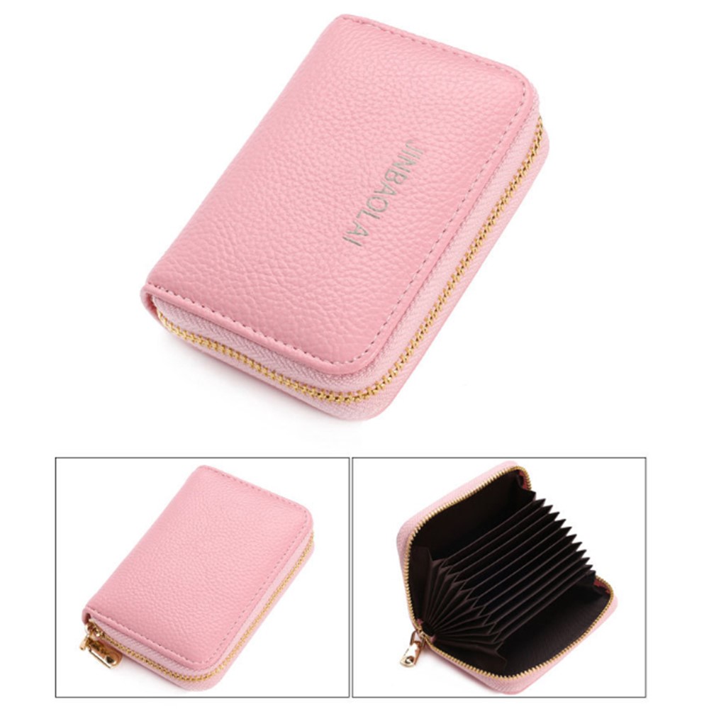 Jinbaolai P8001 Litchi Texture Chic Grande Capacità PU In Pelle PU Multiplo Slot Per Carte Portabicchieri Con Cerniera Portafoglio - Rosa