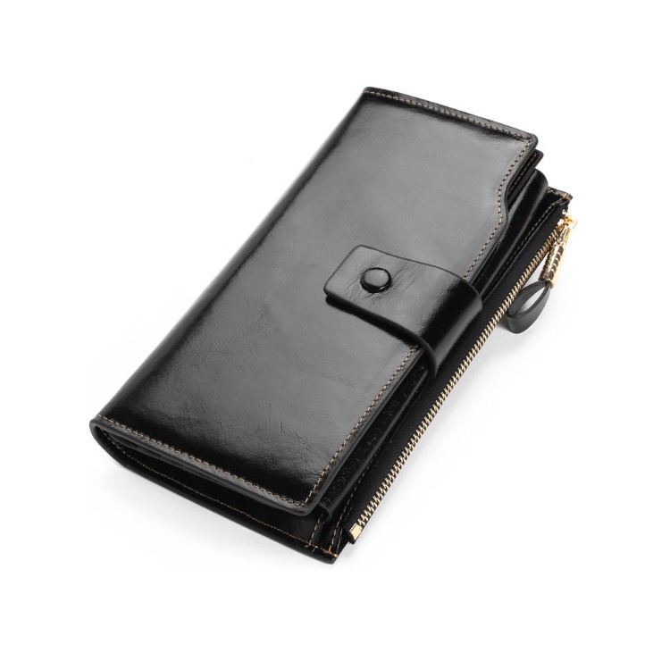 Vintage Style Top-layer Cowhide Leather Tri-fold Multiple Card Slots Wallet Purse with Zipper - Black-1