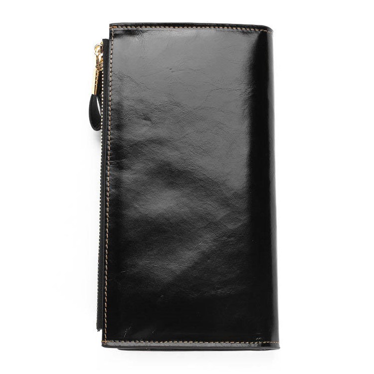 Vintage Style Top-layer Cowhide Leather Tri-fold Multiple Card Slots Wallet Purse with Zipper - Black-2