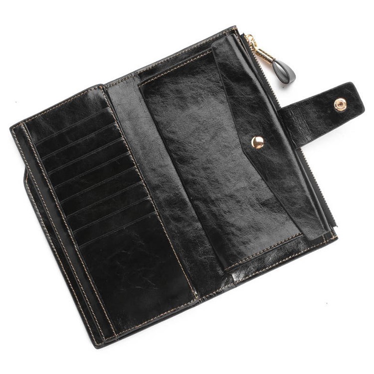 Vintage Style Top-layer Cowhide Leather Tri-fold Multiple Card Slots Wallet Purse with Zipper - Black-3