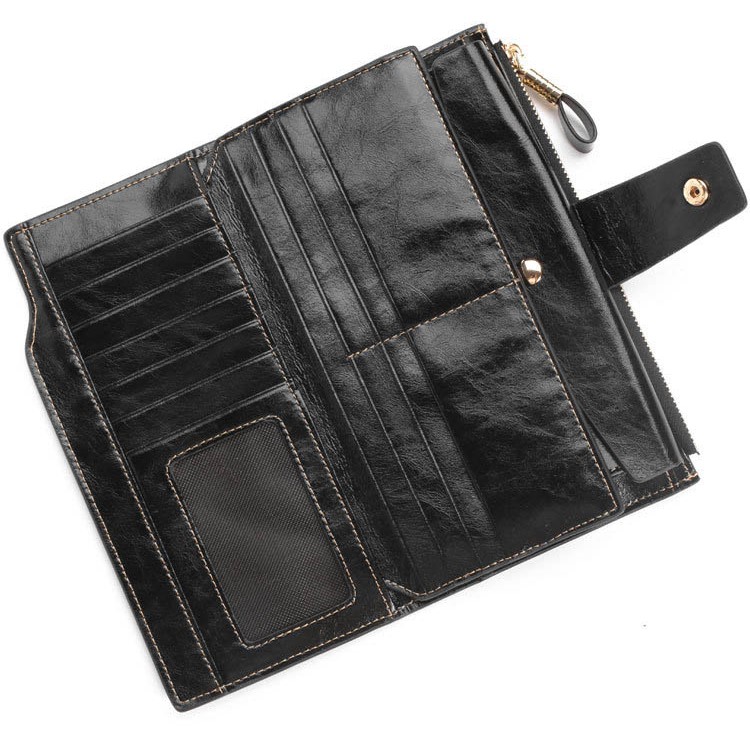 Vintage Style Top-layer Cowhide Leather Tri-fold Multiple Card Slots Wallet Purse with Zipper - Black-4