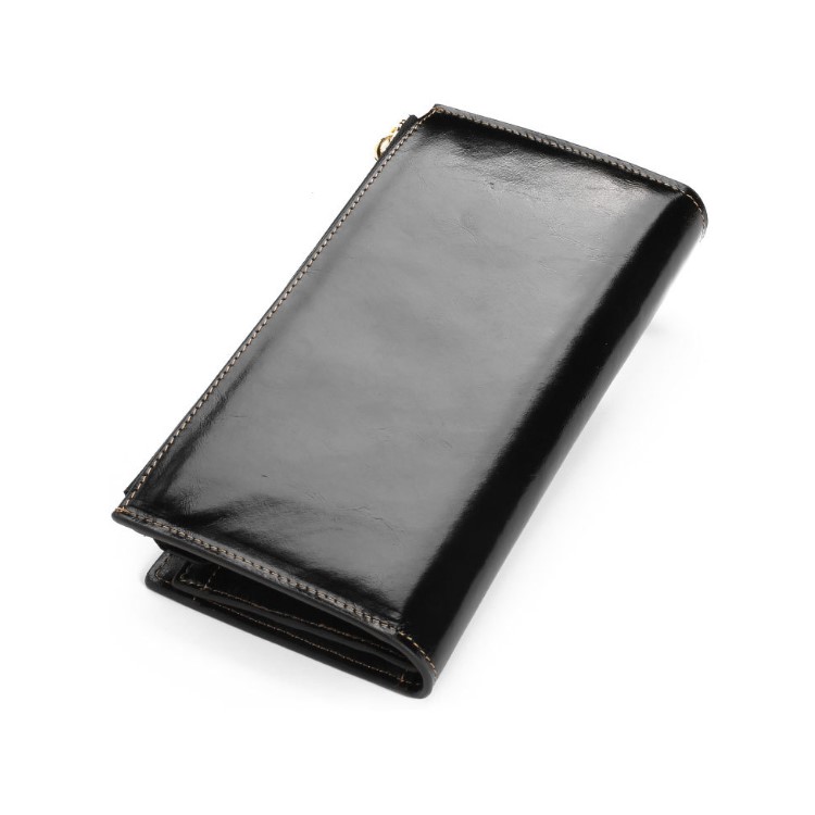 Vintage Style Top-layer Cowhide Leather Tri-fold Multiple Card Slots Wallet Purse with Zipper - Black-5