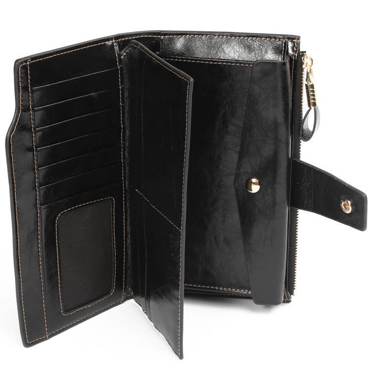 Vintage Style Top-layer Cowhide Leather Tri-fold Multiple Card Slots Wallet Purse with Zipper - Black-6