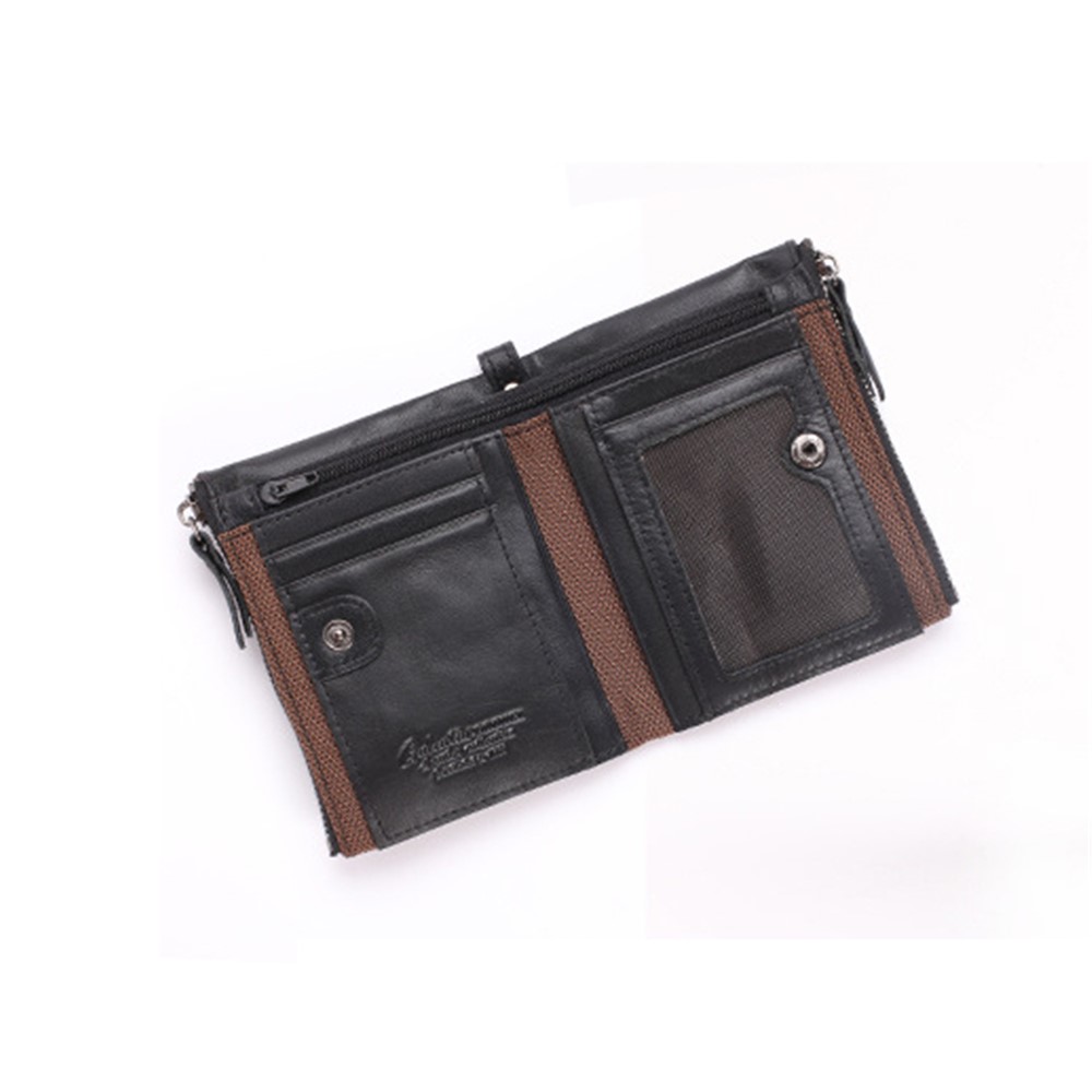 Retro Style Top-layer Cowhide Leather Card Slots Holder Purse Zipper Short Wallet - Black-4