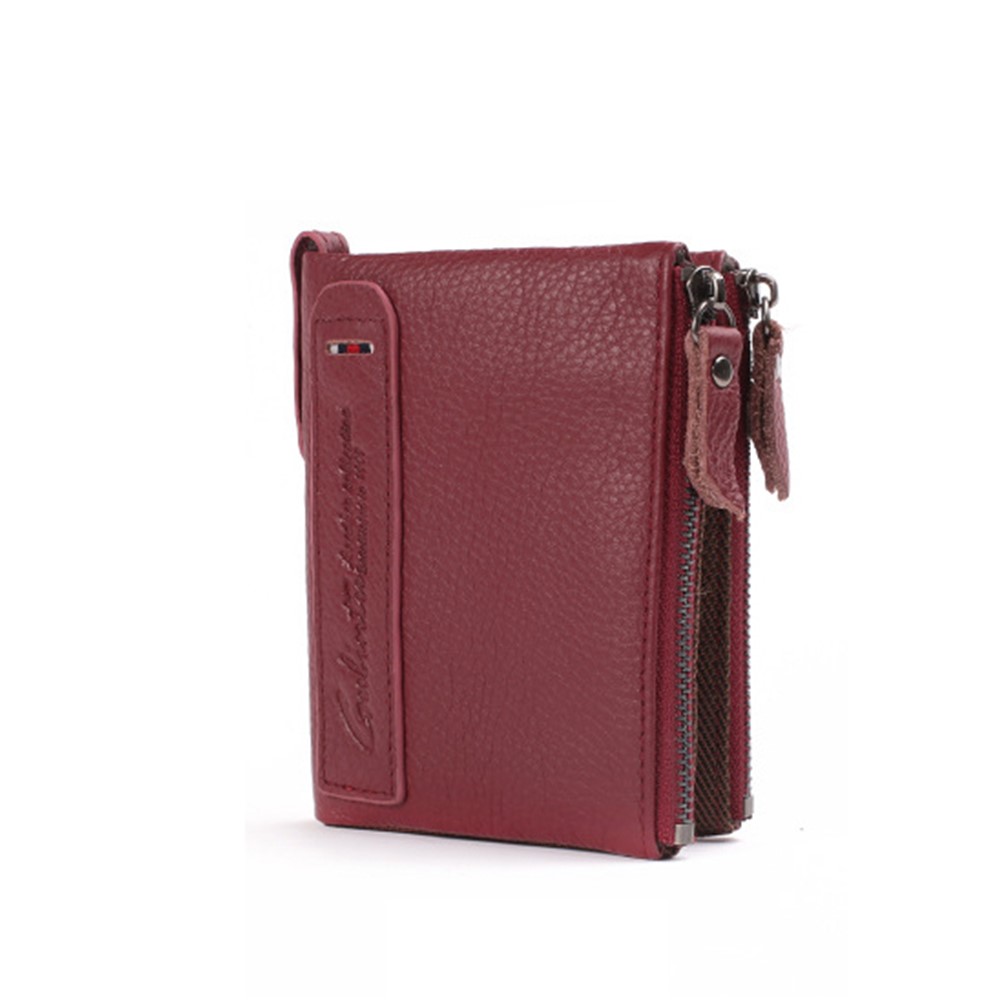 Vintage Style Top-layer Cowhide Leather Zipper Wallet Purse Organizer - Red-1