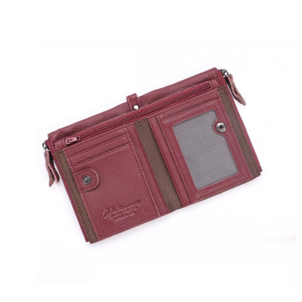 Vintage Style Top-layer Cowhide Leather Zipper Wallet Purse Organizer - Red-2