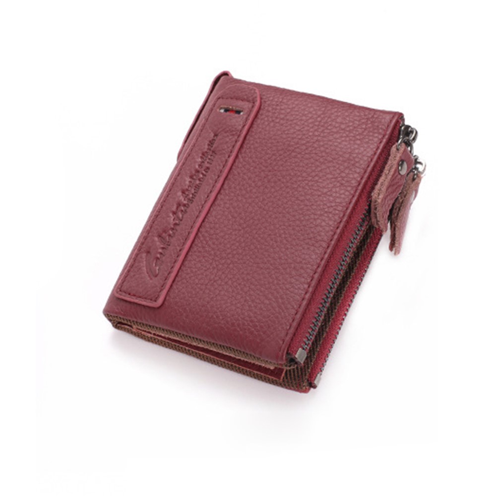 Vintage Style Top-layer Cowhide Leather Zipper Wallet Purse Organizer - Red-3