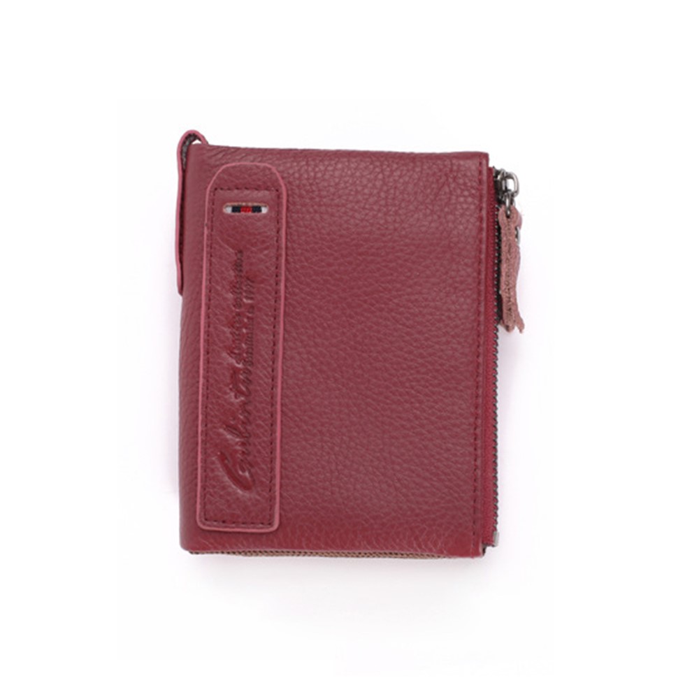 Vintage Style Top-layer Cowhide Leather Zipper Wallet Purse Organizer - Red-4