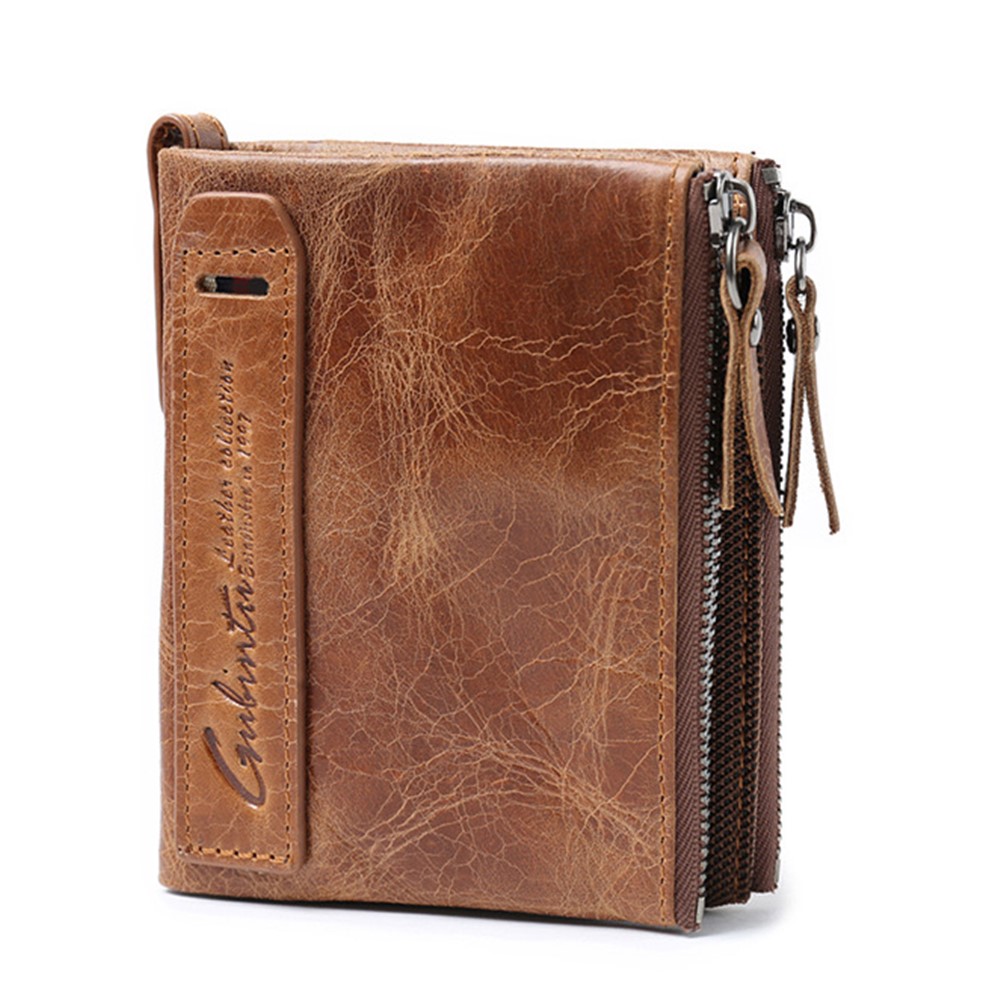Retro Style Top-layer Cowhide Leather Crazy Horse Grain Card Slots Coin Purse Zipper Wallet - Coffee-1