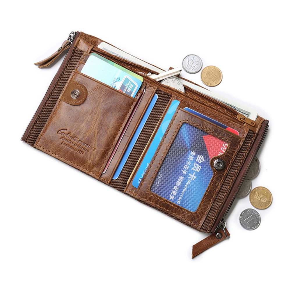 Retro Style Top-layer Cowhide Leather Crazy Horse Grain Card Slots Coin Purse Zipper Wallet - Coffee-3