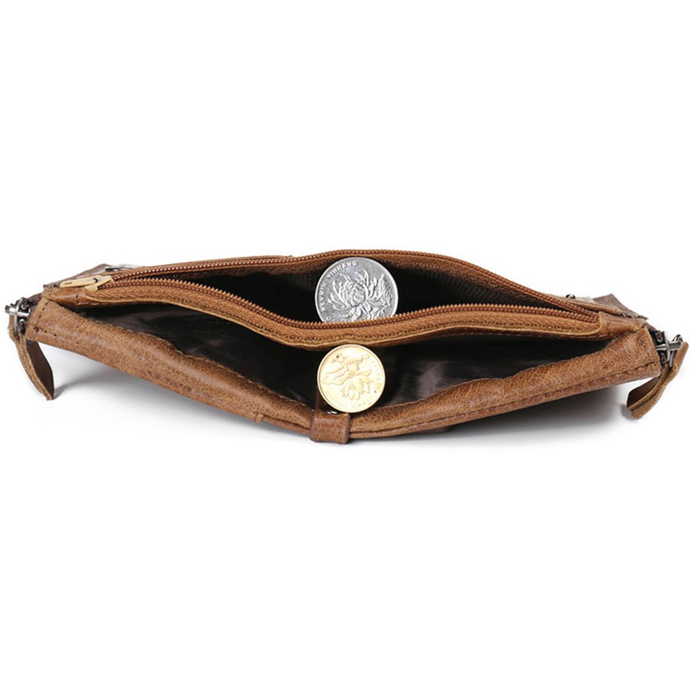 Retro Style Top-layer Cowhide Leather Crazy Horse Grain Card Slots Coin Purse Zipper Wallet - Coffee-5
