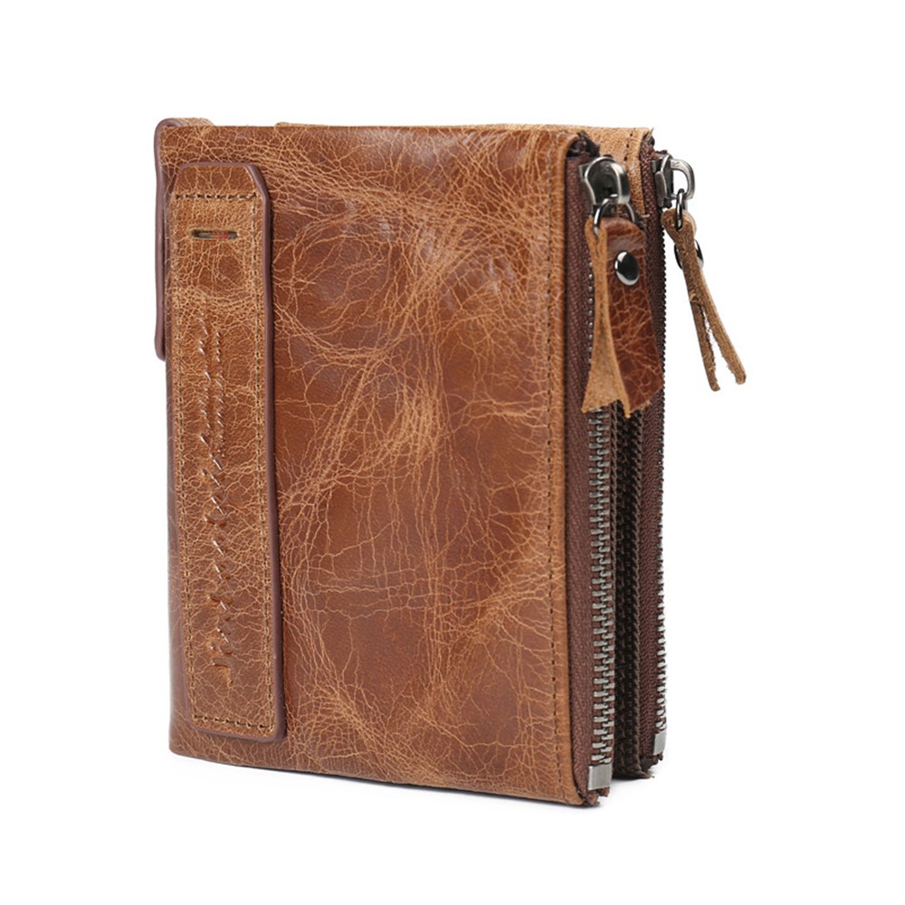 JINBAOLAI Retro-Stil Rindsleder Geldbörse Multi-Karten-Slots Geldbörse Mit Reißverschluss Tasche - Braun-5
