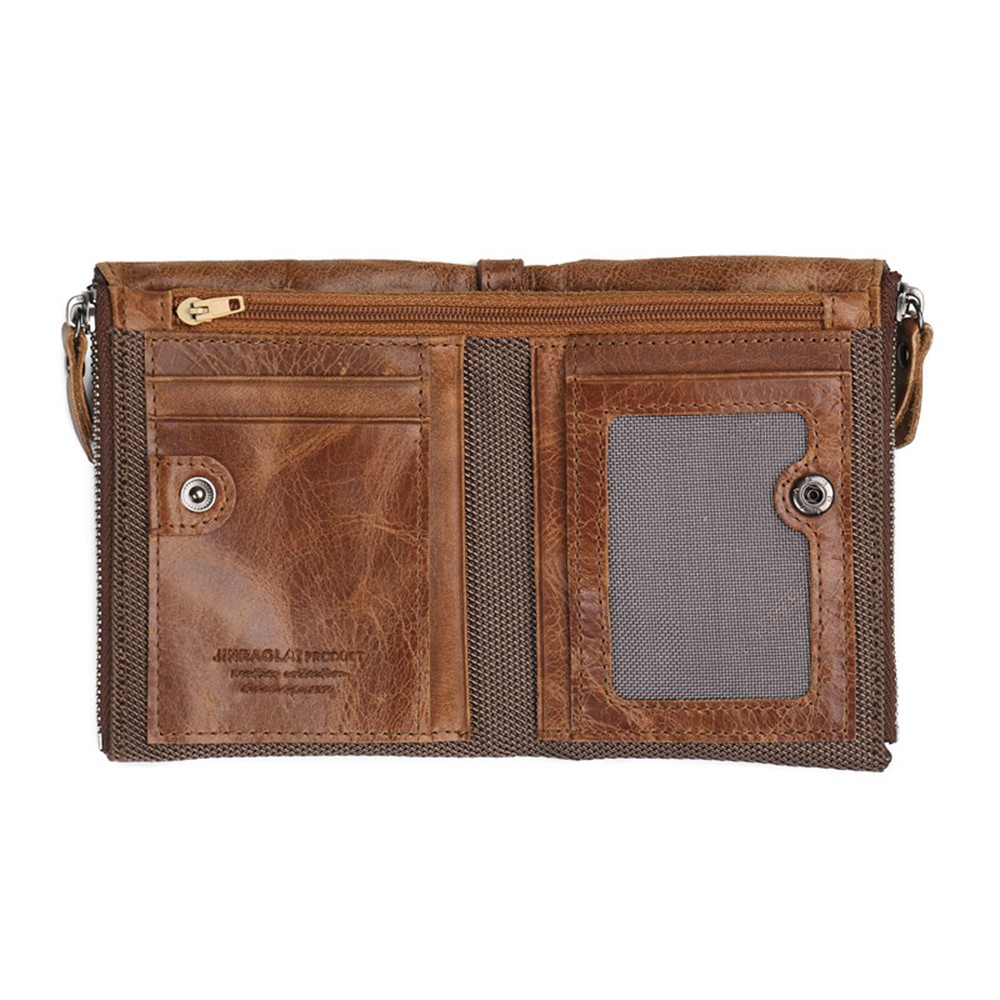 JINBAOLAI Retro-Stil Rindsleder Geldbörse Multi-Karten-Slots Geldbörse Mit Reißverschluss Tasche - Braun-9