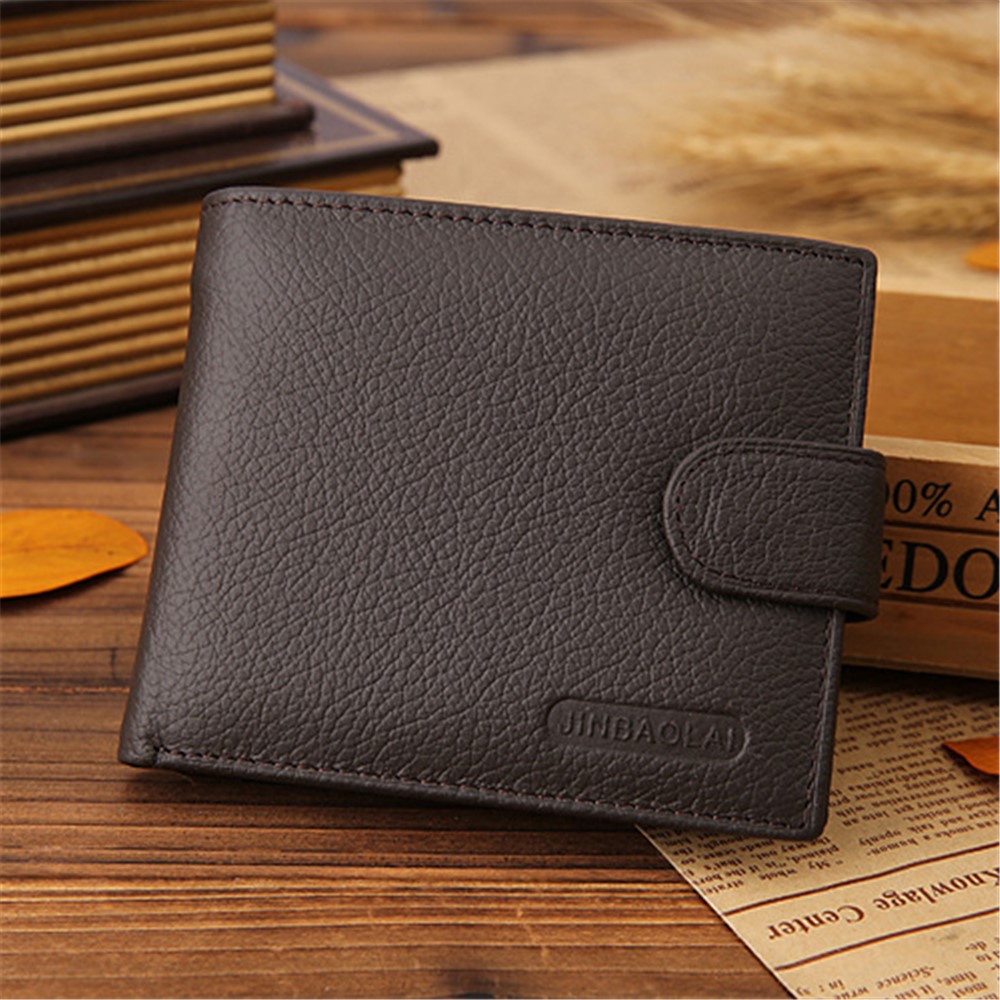 JINBAOLAI Retro Style Cowhide Leather Bi-fold Multi Card Slots Purse Men's Short Wallet - Coffee-1