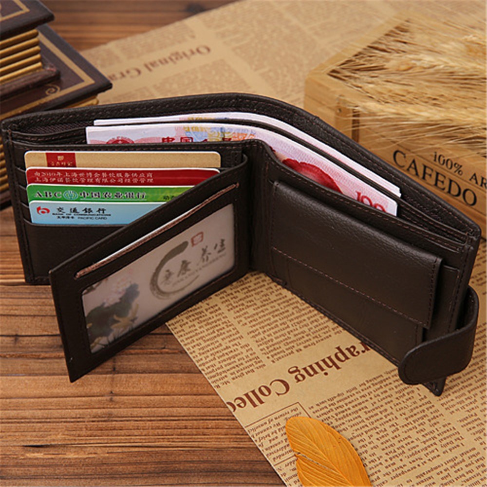 Jinbaolai Estilo Retro Couro De Couro Bi-fold Multi Cartão Slots Bolsa Masculina Curta Carteira - Café