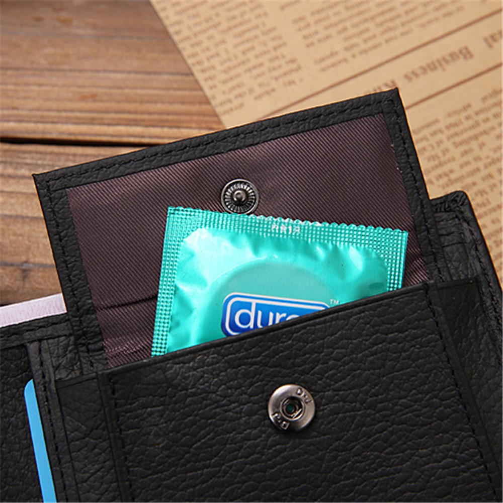 JINBAOLAI Top Layer Cowhide Leather Card Slots Bi-fold Wallet Coin Purse for Men - Black-4
