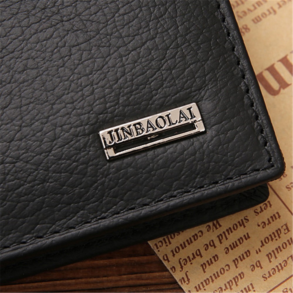 JINBAOLAI Top Layer Cowhide Leather Card Slots Bi-fold Wallet Coin Purse for Men - Black-5