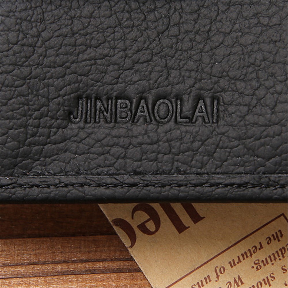 JINBAOLAI Top Layer Cowhide Leather Card Slots Bi-fold Wallet Coin Purse for Men - Black-6