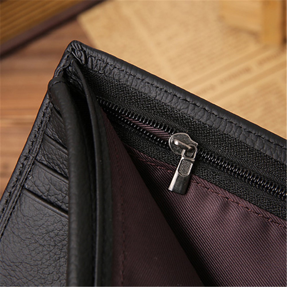 JINBAOLAI Top Layer Cowhide Leather Card Slots Bi-fold Wallet Coin Purse for Men - Black-7