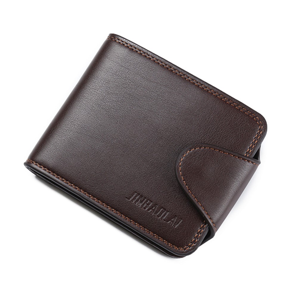JINBAOLAI PU Leather Vintage Tri-fold Men's Short Wallet - Brown-1