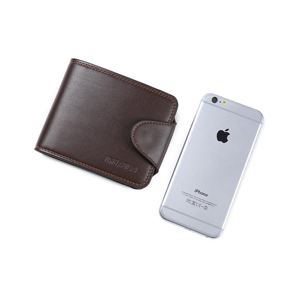 JINBAOLAI PU Leather Vintage Tri-fold Men's Short Wallet - Brown-10