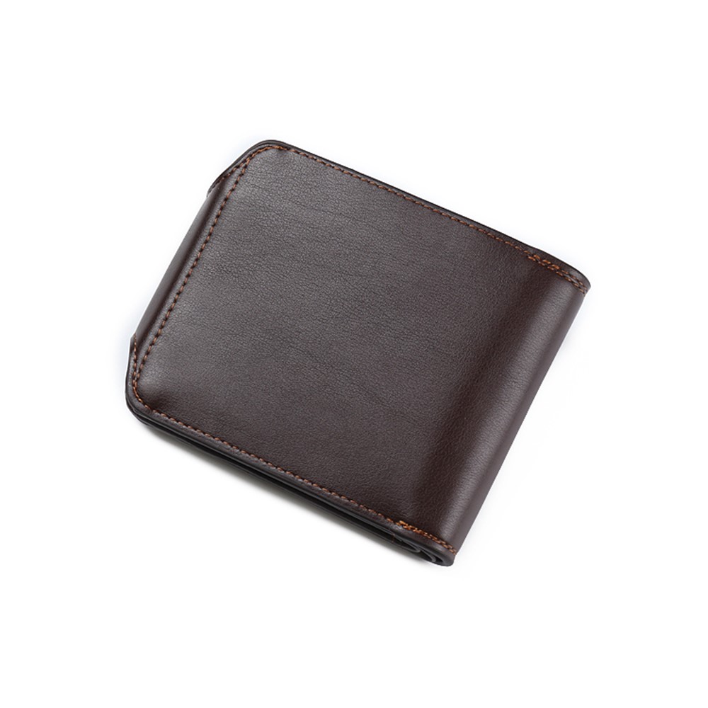 JINBAOLAI PU Leather Vintage Tri-fold Men's Short Wallet - Brown-2