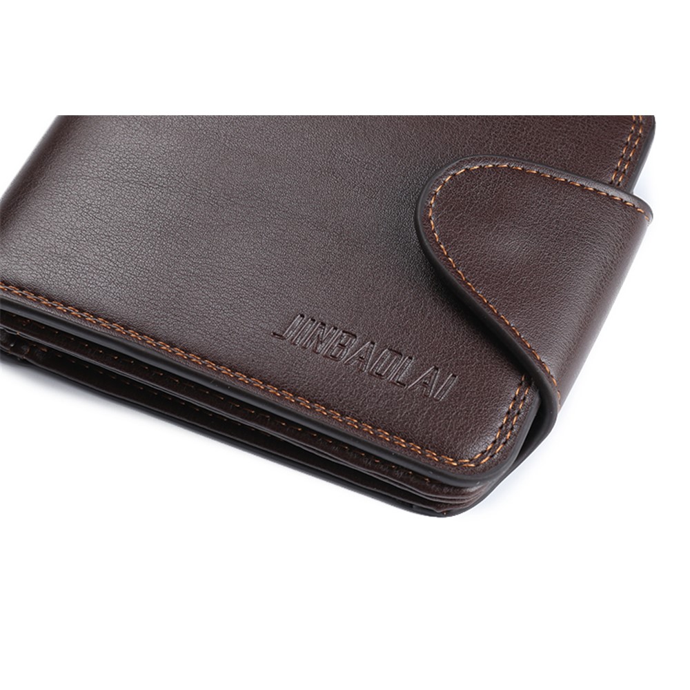 JINBAOLAI PU Leather Vintage Tri-fold Men's Short Wallet - Brown-3