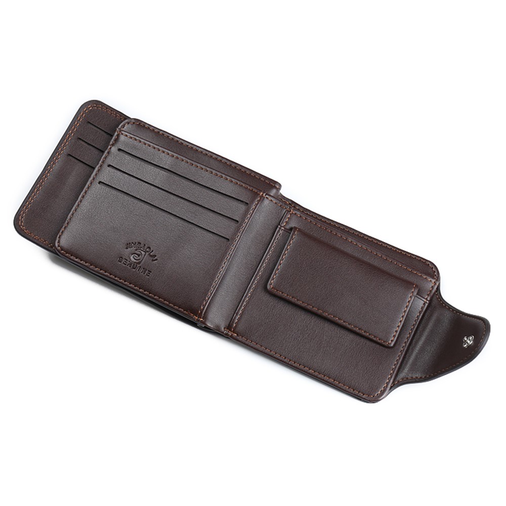 JINBAOLAI PU Leather Vintage Tri-fold Men's Short Wallet - Brown-5
