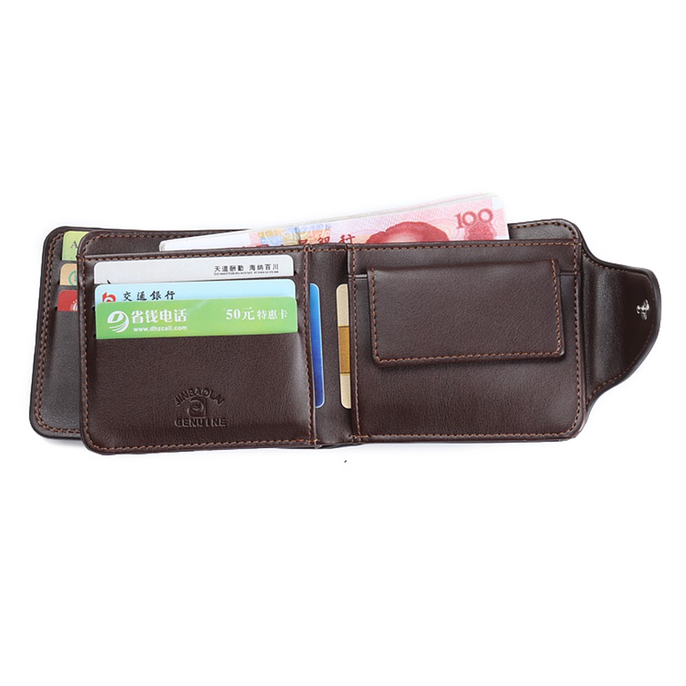 JINBAOLAI PU Leather Vintage Tri-fold Men's Short Wallet - Brown-6