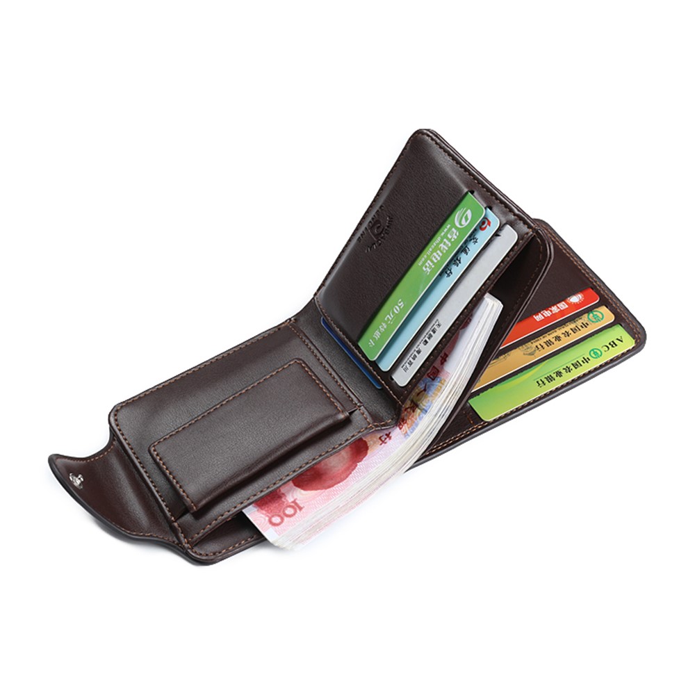 JINBAOLAI PU Leather Vintage Tri-fold Men's Short Wallet - Brown-7