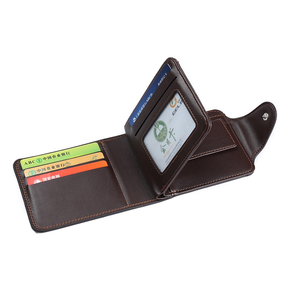 JINBAOLAI PU Leather Vintage Tri-fold Men's Short Wallet - Brown-8