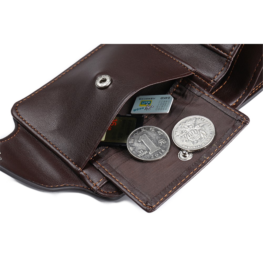 JINBAOLAI PU Leather Vintage Tri-fold Men's Short Wallet - Brown-9