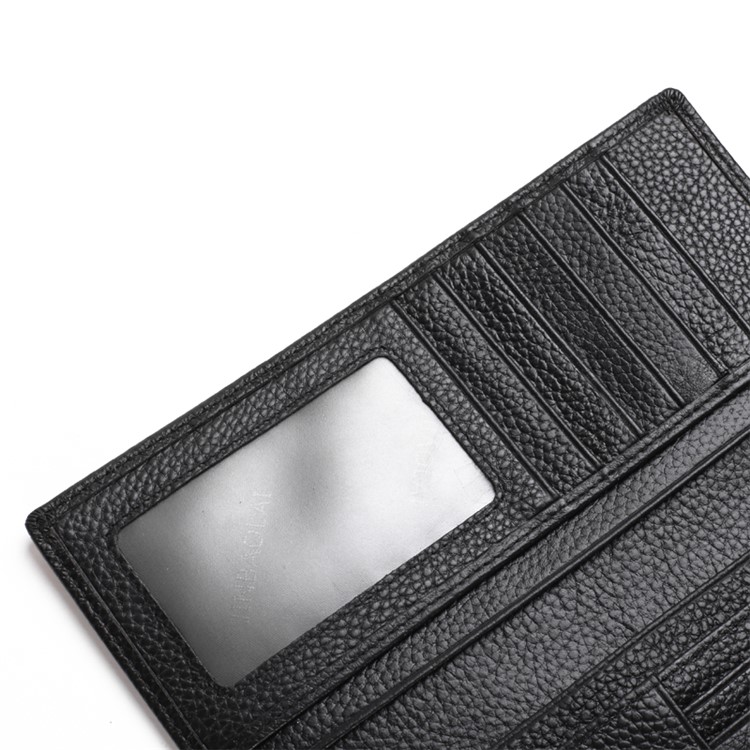 JINBAOLAI Vintage Litchi Texture Top Layer Cowhide Leather Long Wallet for Men - Black-5