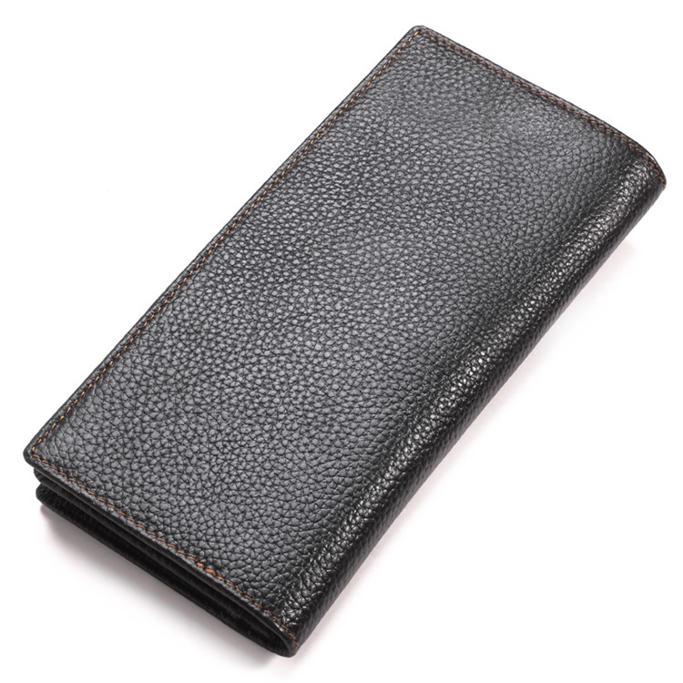 JINBAOLAI Men's Vintage Litchi Grain Top Layer Cowhide Leather Long Purse - Coffee-2