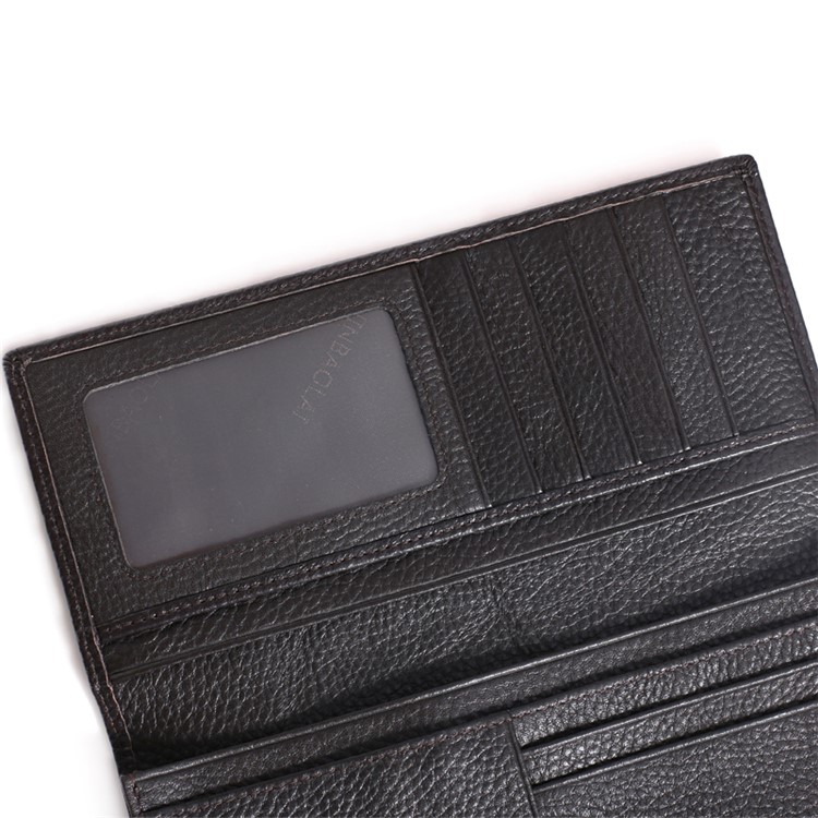 JINBAOLAI Men's Vintage Litchi Grain Top Layer Cowhide Leather Long Purse - Coffee-4