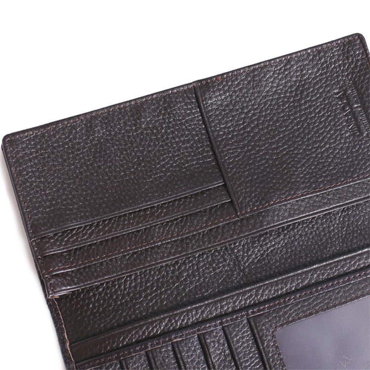 JINBAOLAI Men's Vintage Litchi Grain Top Layer Cowhide Leather Long Purse - Coffee-5