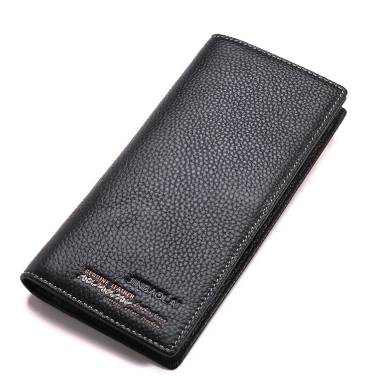 Retro Style Top Layer Cowhide Genuine Leather Bi-fold Long Wallet for Men - Black-1
