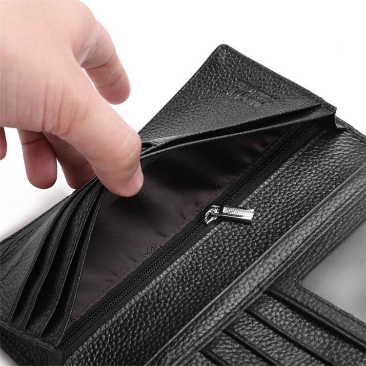 Retro Style Top Layer Cowhide Genuine Leather Bi-fold Long Wallet for Men - Black-8