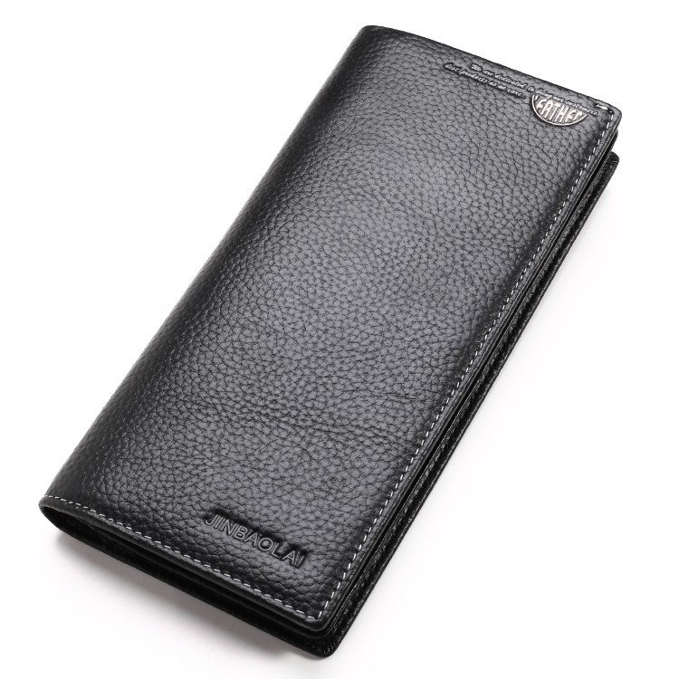 JINBAOLAI Vintage Style Litchi Texture Genuine Leather Men's Wallet - Black-1